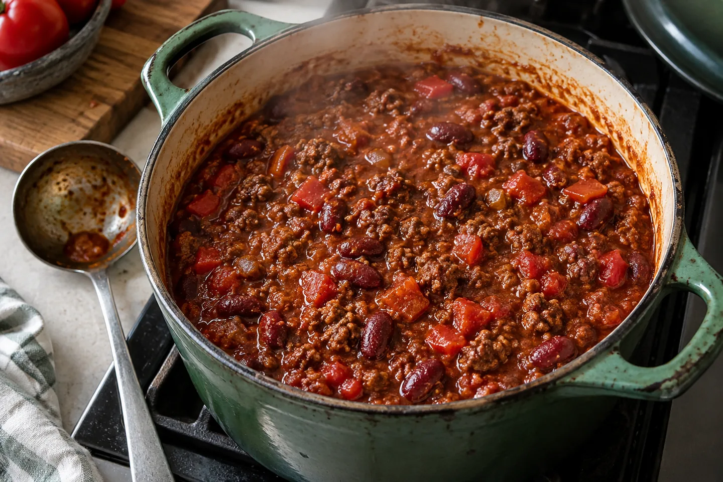 Imagen digital ilustrativa: Chili de ternera y alubias de Kevin. No documenta una prueba de cocina.