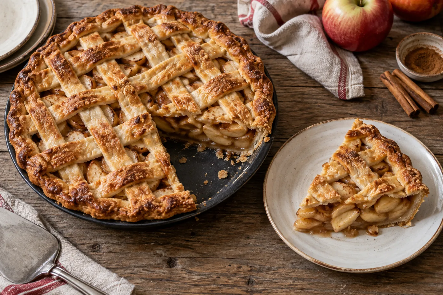 Imagen digital ilustrativa: Tarta de manzana del Pie Hole. No documenta una prueba de cocina.